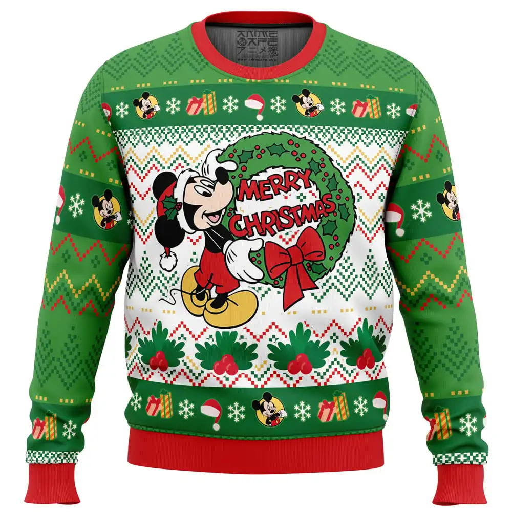 Merry Christmas Mickey Mouse Disney Ugly Christmas Sweater Gift Santa Claus Pullover Men 3D Autumn And Winter Sweatshirt