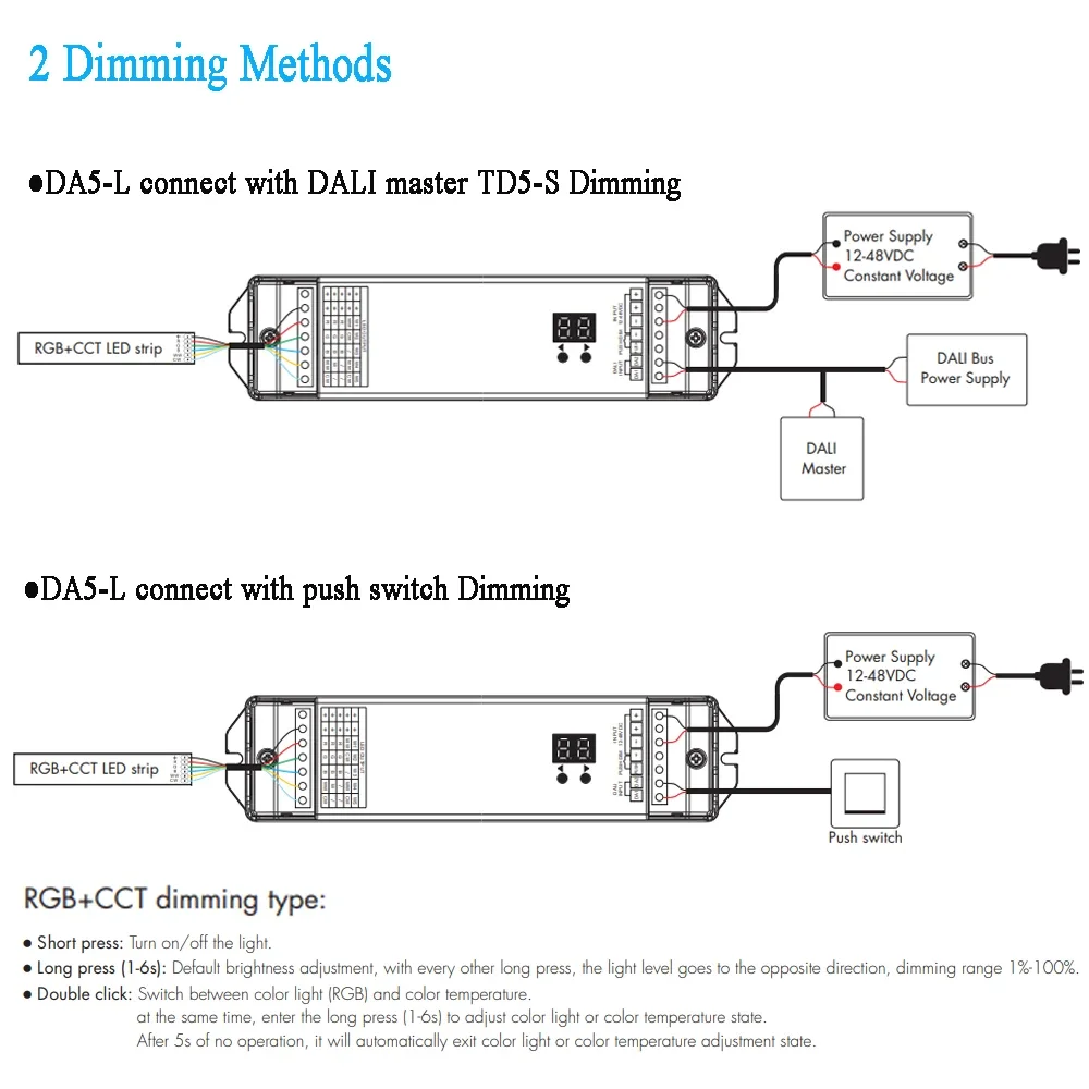 Imagem -05 - Dali-led Dimmer para Fita de Fita de Fita Canais Controlador Tensão Constante Da5-l Dt6 Dt8 Rgb Rgbcct Canais 4a 24v cv