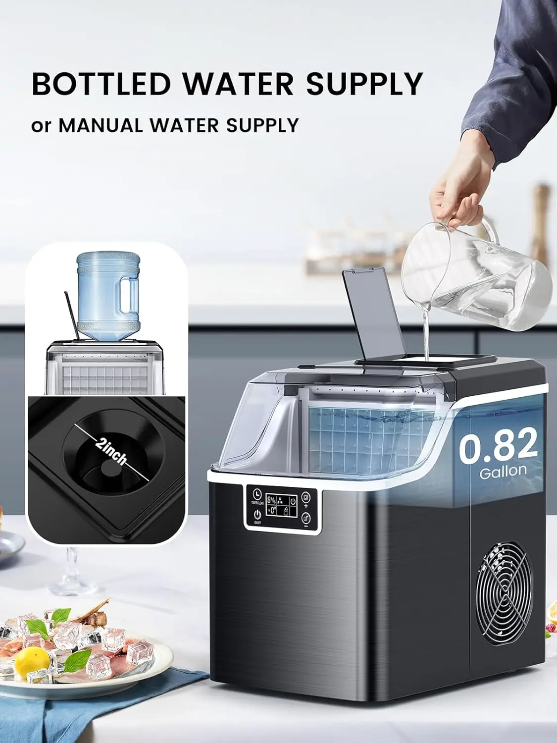 Kndko ice Maker,45 Lbs/Day,2 Ways to add Water,ice Makers countertop,Self Cleaning Ice Maker,24H Timer,Perfect for Home,Office