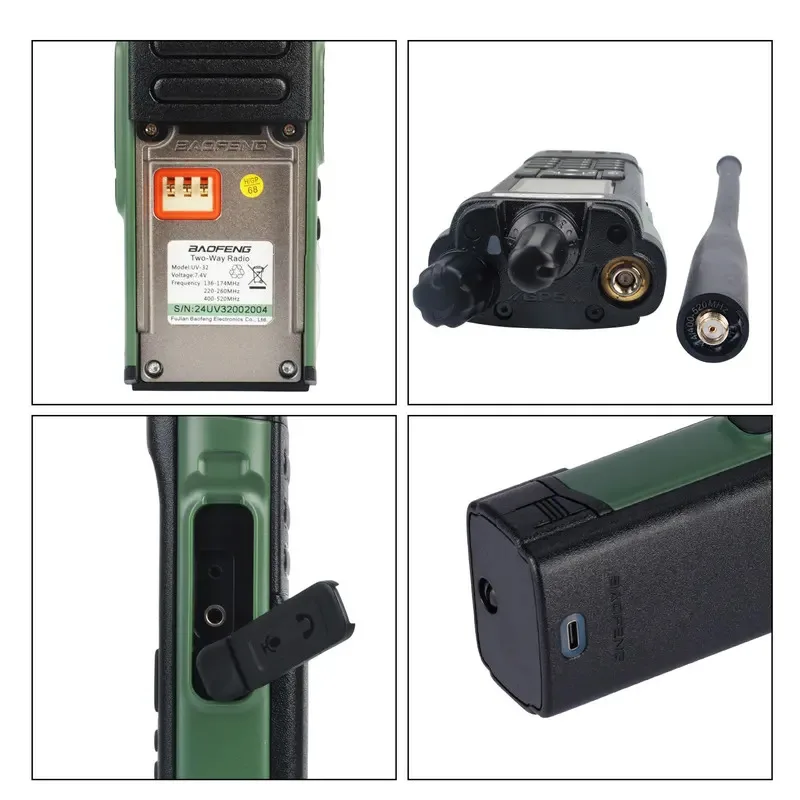 جهاز اتصال لاسلكي Baofeng UV-32 Air Band 10W GPS Amateur FM راديو ثنائي الاتجاه مع شاشة HD 2.0 بوصة وبطارية شحن USB-C بقدرة 2200 مللي أمبير في الساعة