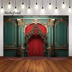 Mehofond Photography Background Winter Christmas Green Wall Curtain Xmas Kids Family Party Portrait Decor Backdrop Photo Studio