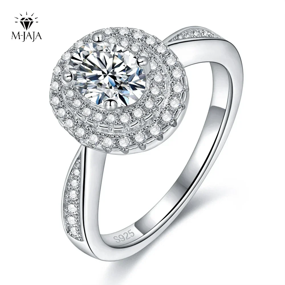 M-JAJA halo moissanite anel de noivado para mulher 925 prata esterlina 1ct corte oval d vvs1 laboratório diamante casamento banda jóias