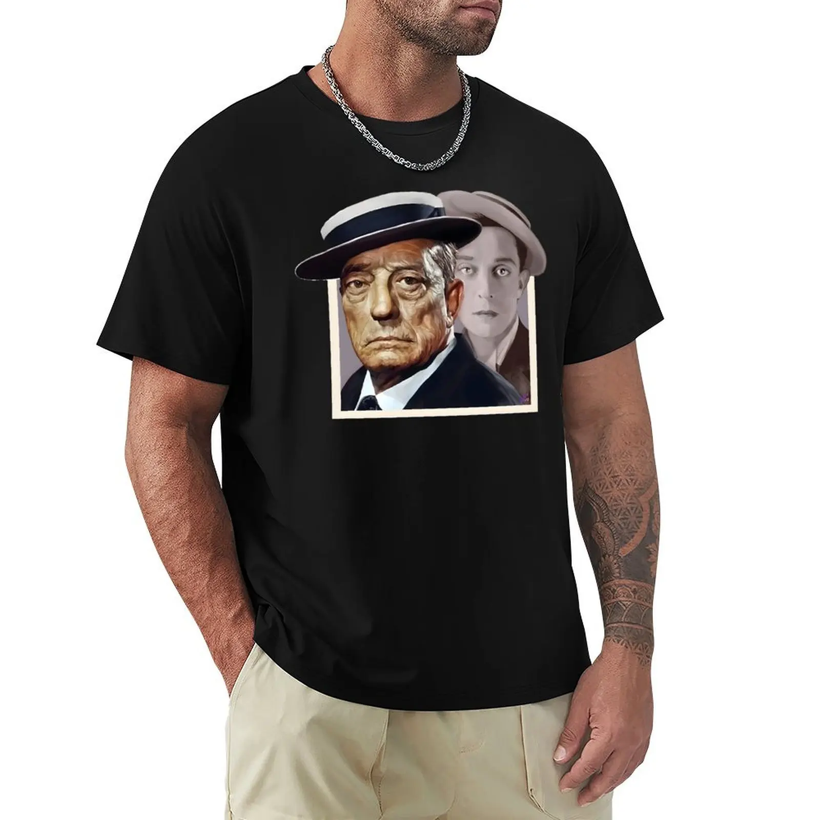 

Ghosts Digital Painting of Buster Keaton by Nicolette Olivier, Single and Repeating Pattern, Choose Your Own Background T-Shirt