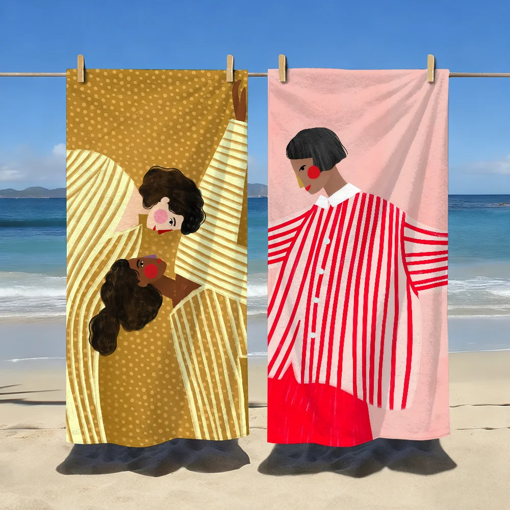 Line Art Women Towel Sports Quick Dry Travel Camping Gear Sandproof Soft Light Large Beach Towel