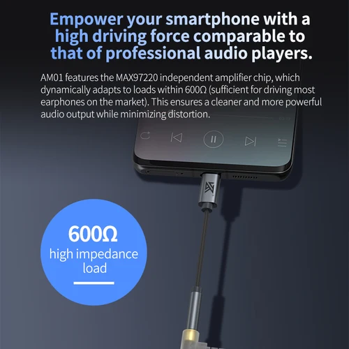 Imagen 2 del producto Adaptador de Audio KZ AM01 Hi-Fi DAC tipo C a amplificador IC de doble Chip de 3,5mm Cable de auriculares de 32 bits/384 kHz