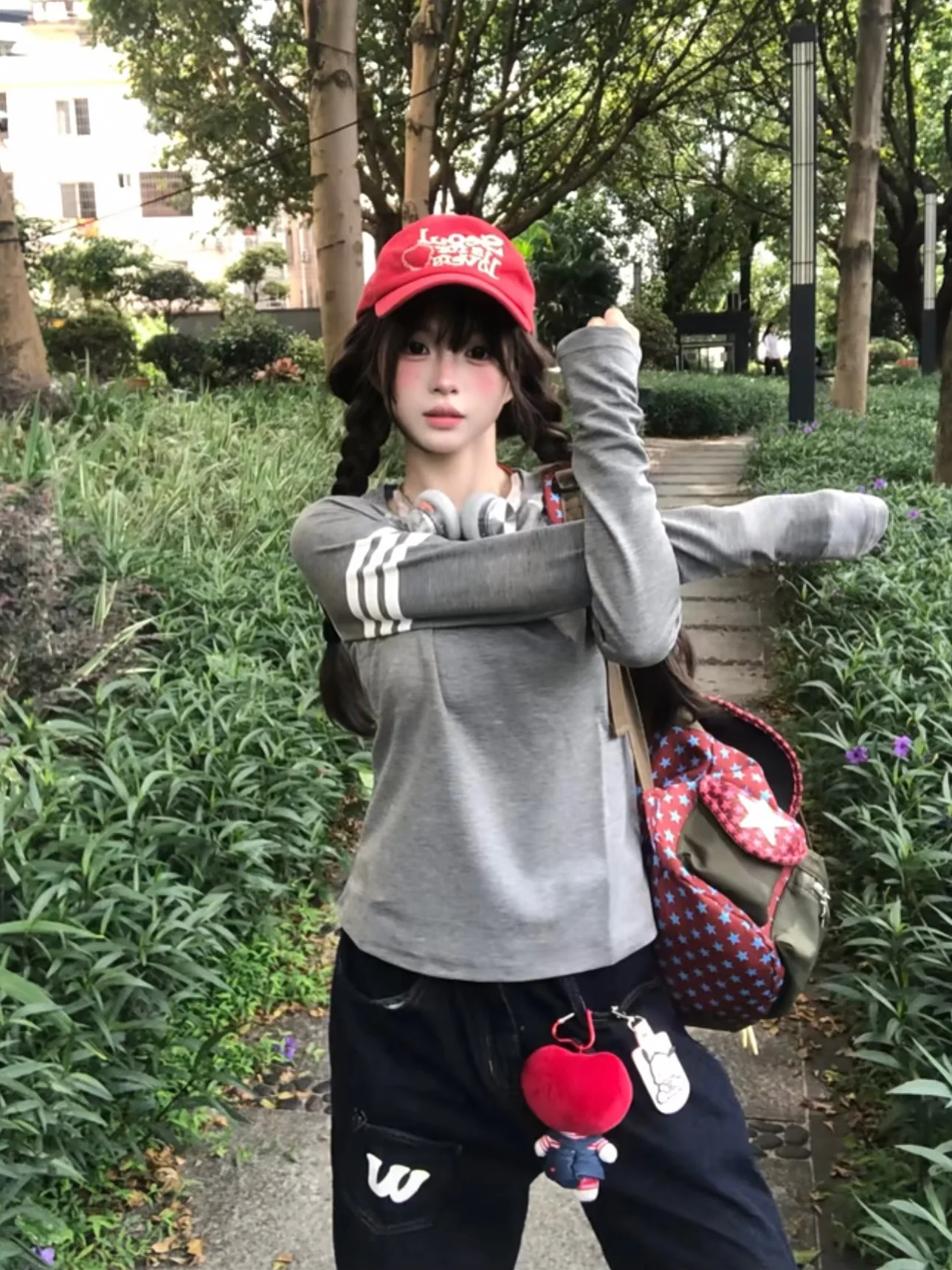 Retro American Three Bars Long Sleeve Women's T-shirt Slim Fit Sport Inner Wear Base Shirt Top for Spring Autumn