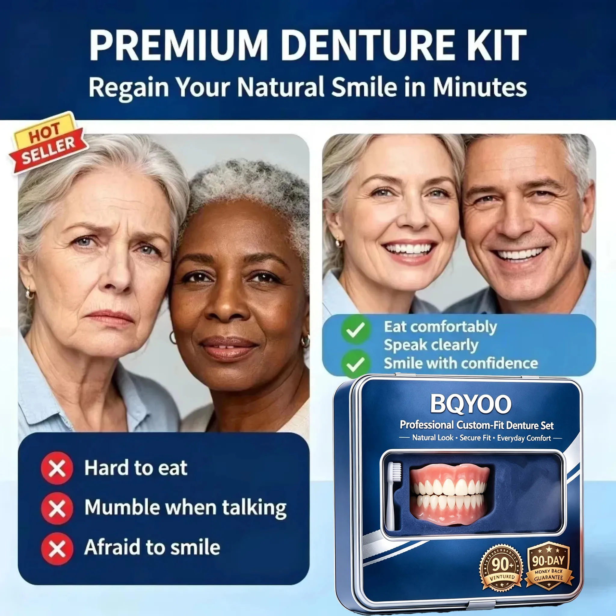 Plastic Silicone Braces Set in Natural Ivory for an Instant Smile, Comes with a Toothbrush and Toothpaste.