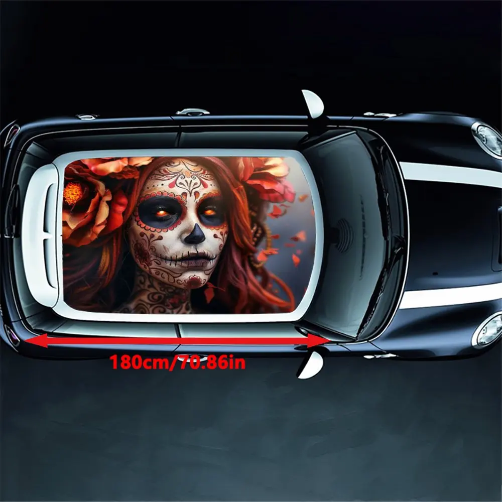 Candy Sugar Skull Woman Car Roof Sticker Wrap Racing SUV Auto Accessories Packaging PVC Car Hood Graphic Decal Decoration Gift