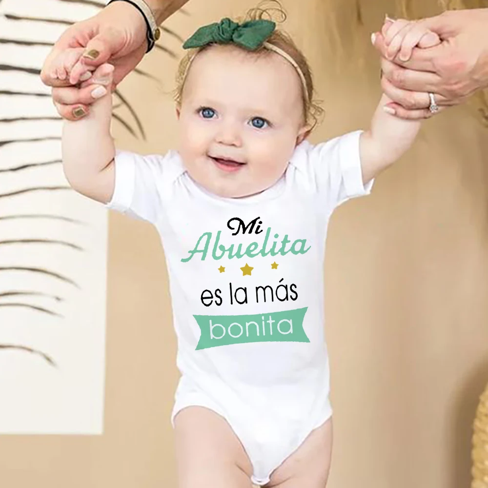 My Grandmother Is The Most Beautiful Spanish Printed Baby Bodysuit Funny Newborn Clothes Infant Short Sleeve Jumpsuit Outfits