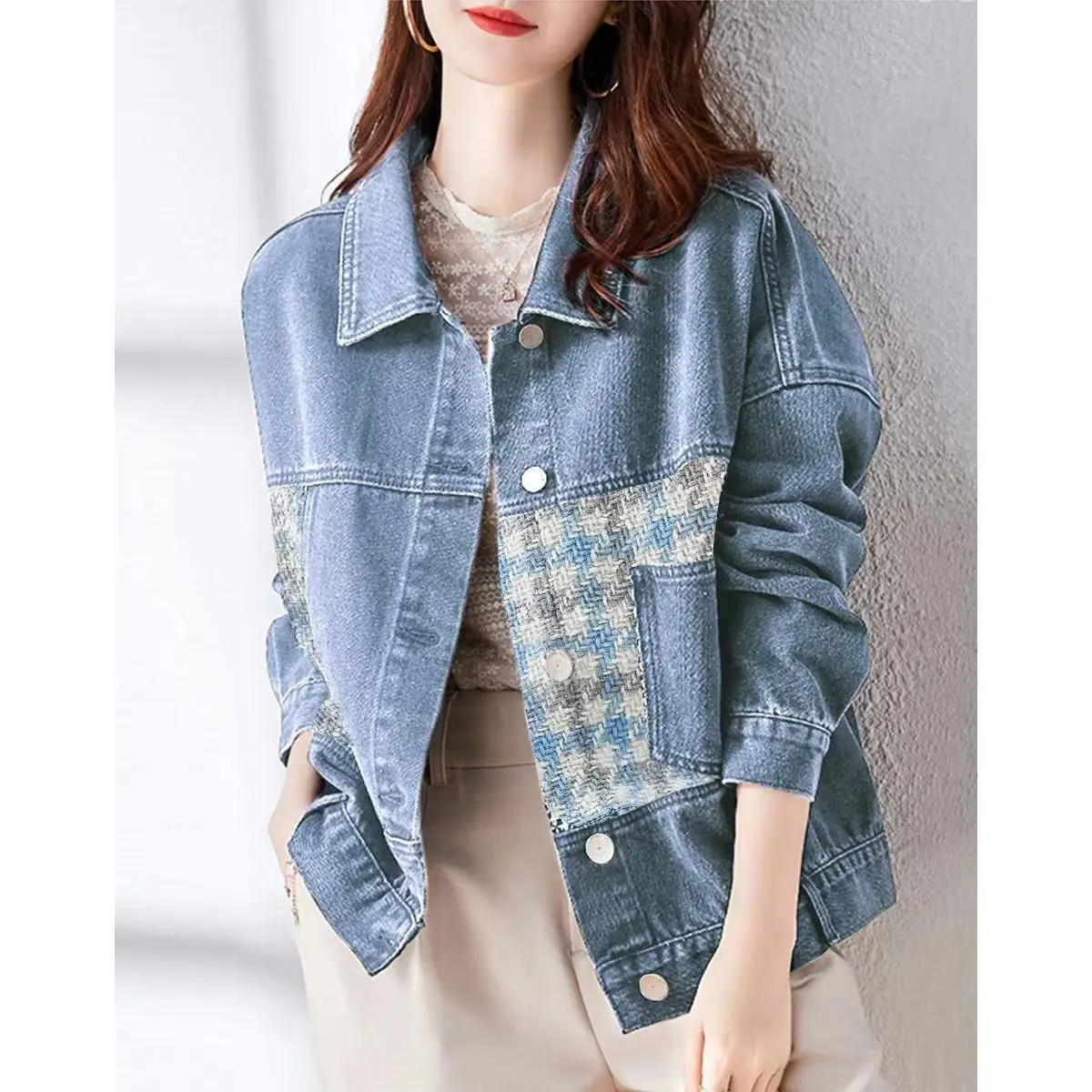 Denim Coats Women Short Coat Casual Turn Down Collar Full Sleeve Y2k Streetwear Jackets Work Elegant Splice Jacket 2025 Autumn