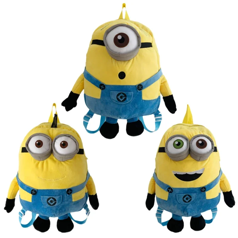 Cartoon Minions Plush Doll Cute Backpack Kawaii Portable Large Capacity Plushie Storage Bag Student Backpack Kids Birthday Gift