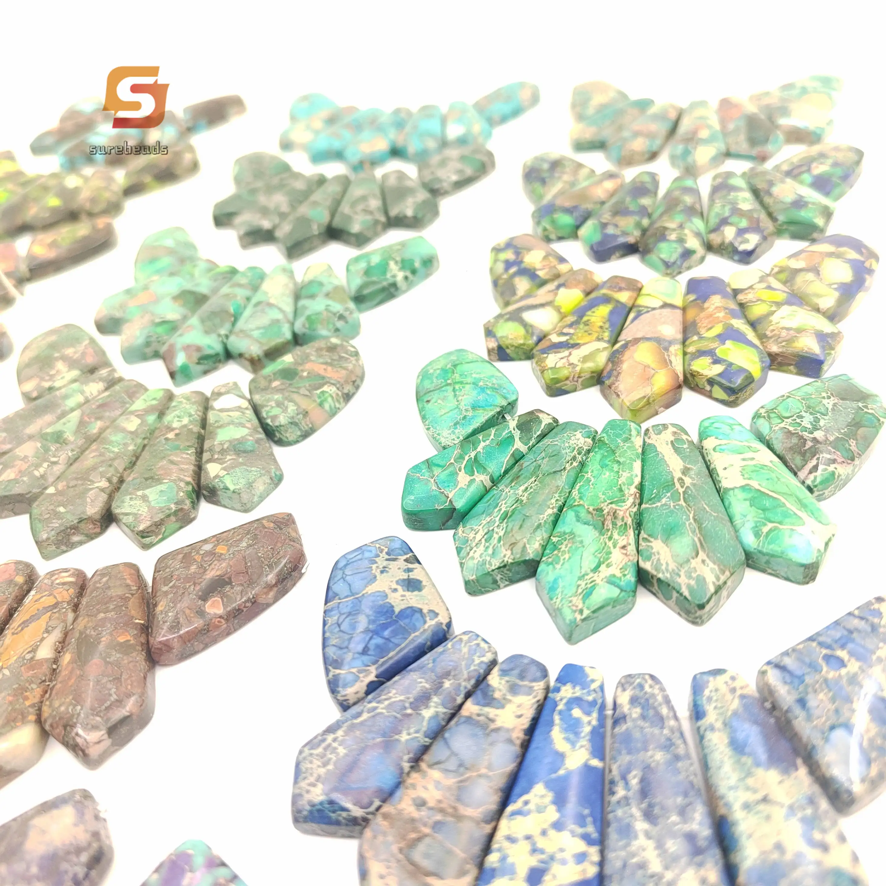 7pcs/set Sea Sediment Imperial Jasper Top Drilled Graduated Pendant Necklace,Emperor Stone Arrow Slice Beads Bulk Jewelry Making