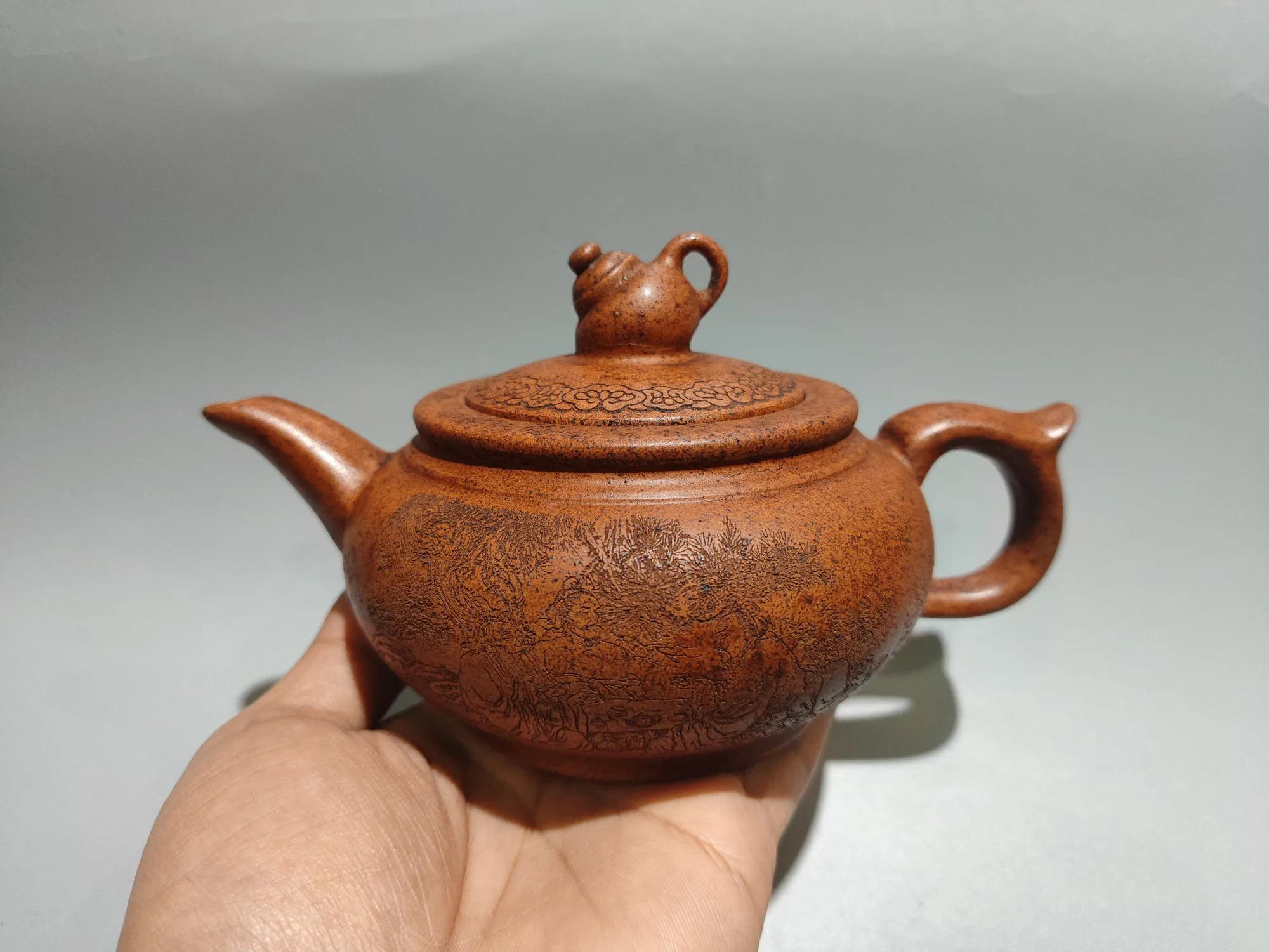 Yixing Purple Clay Teapot Water flat pot Pot on top of pot Poetry texture Kettle Teapot Study Amass wealth Ornament