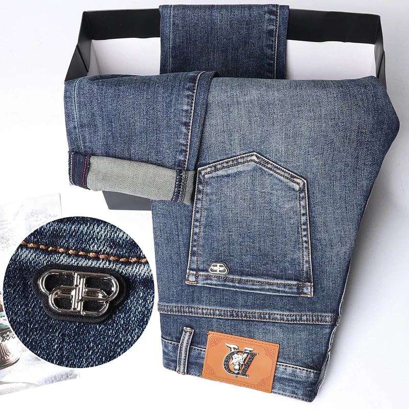 Europese Goederen Small Small Foot Jeans Heren 2024 Herfst Nieuw Blauw Stretch Casual Heren Lange Broek