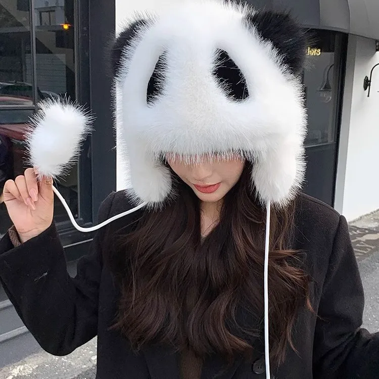 New Winter Faux Fox Fur Red Panda Hat Warm Windproof Earflap Hat Cute Parent-Child Full Head Hat Lei Feng Hat for Women