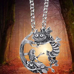 Vintage Fashion Cat Pendant Alice In Wonderland Necklace for Women ChainWedding Engagement Jewelry Party Gift Collare Para Mujer