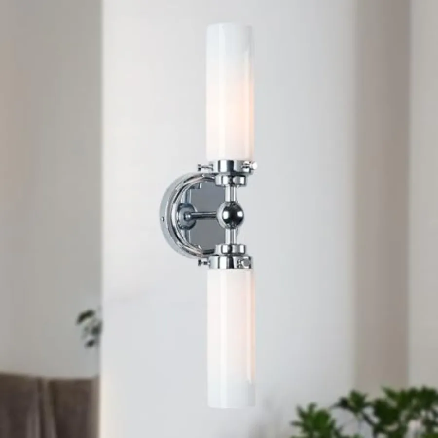 

Double Cylinder Glass Wall Sconce, Modern Steel Bathroom Vanity Light, Minimalist Bathroom Sconce with Glass Shade, Wall Decor