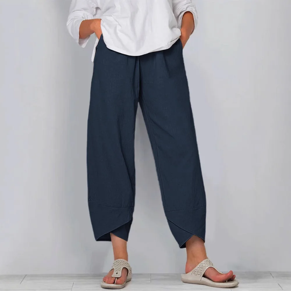 Pant women 2026 casual New Solid color loose straight-leg elastic waist pocket women's pants clothing