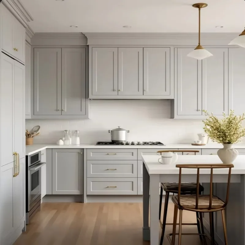 Modern Antique Kitchen Cabinets Milk Grey Green Wood Granite Waterproof Include Sink Backsplash