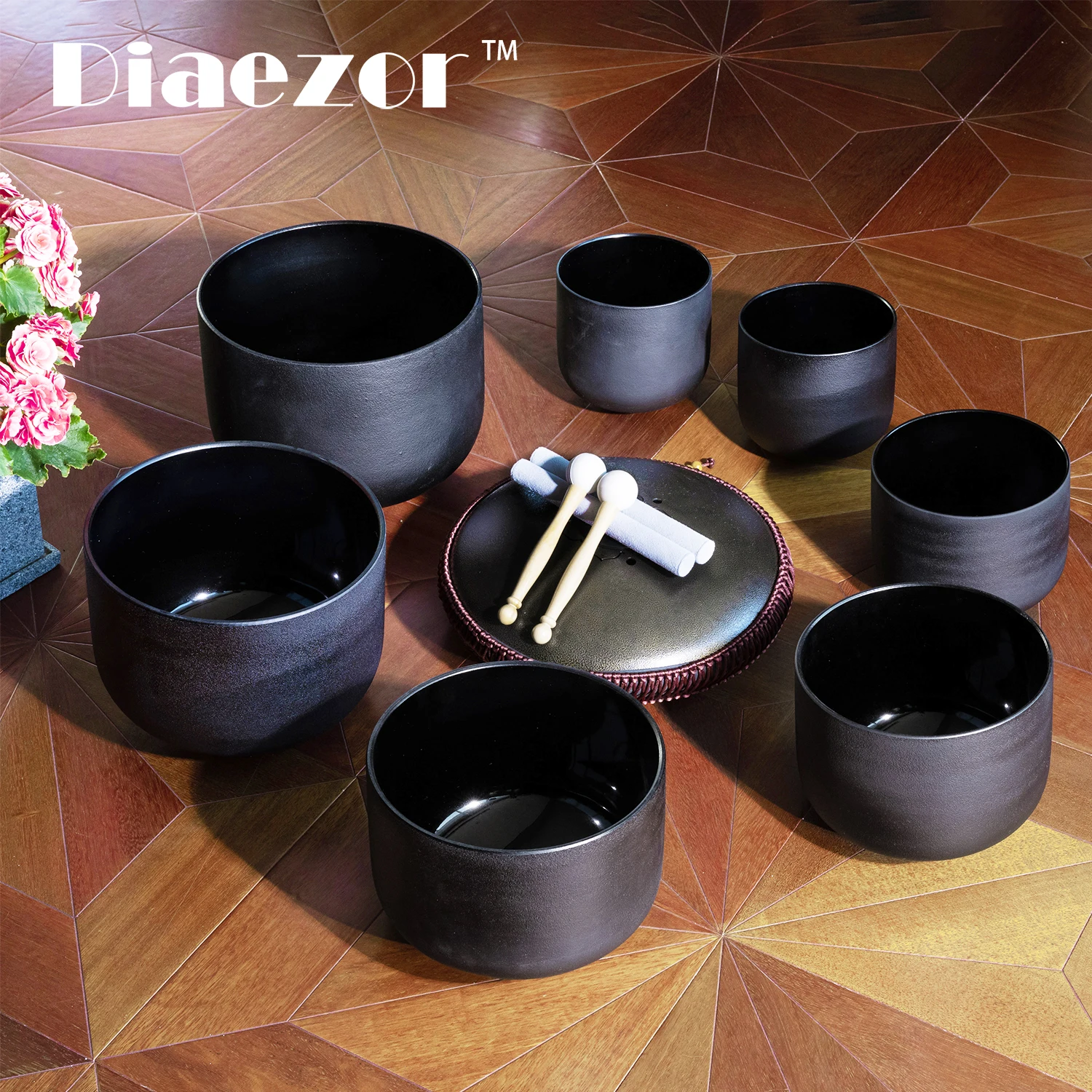 

Diaezor 7-12 Inch 440/432hz Double Black Crystal Singing Bowls Set 7Pcs Chakra for Sound Healing and Meditation with Carry Bags