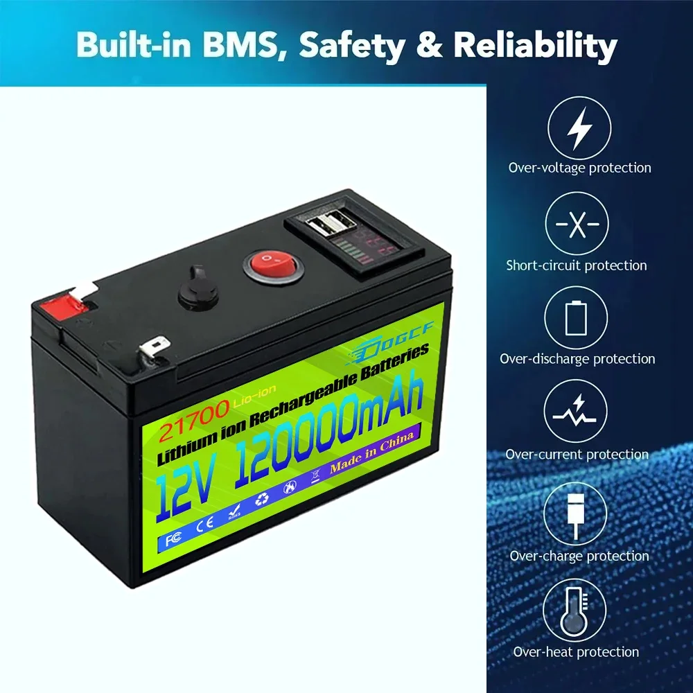 

12V 21700 lithium battery pack 120Ah Brand new sprayer volt built-in high current 30A BMS for electric vehicle battery