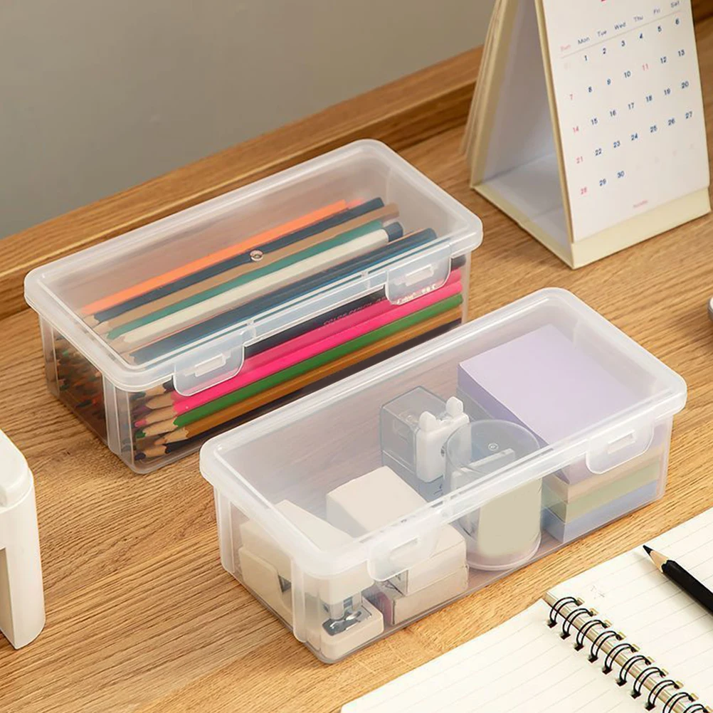 

4 Pcs Stationery Box Large Capacity Clear Plastic Pencil Case Stackable Snap Closure Small Storage Container Students Desk