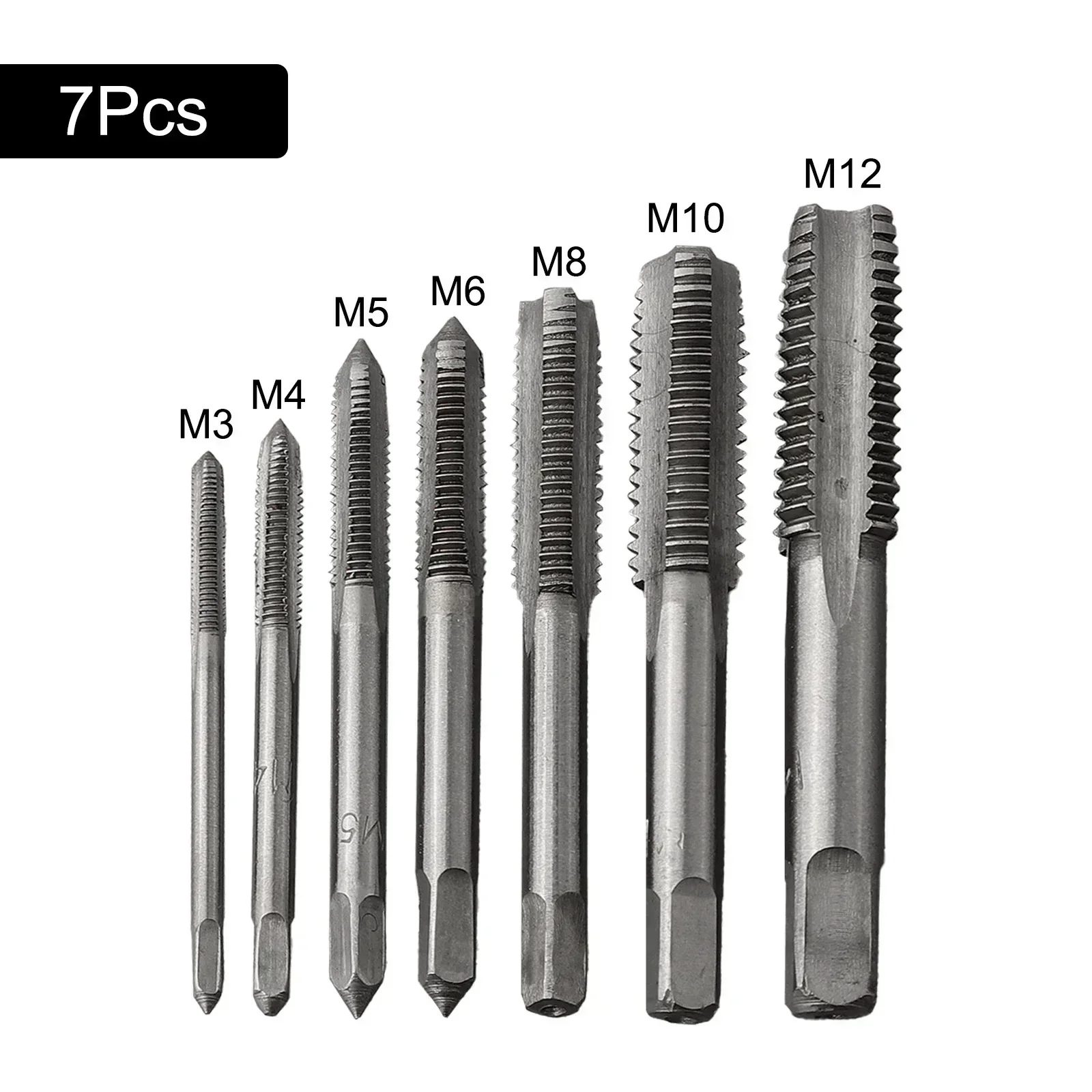 7Pcs M3-M12 HSS Metric Straight Fluted Screw Thread Tap Drill Bits Set For Cutting Outer Internal Thread Set Plug Tap