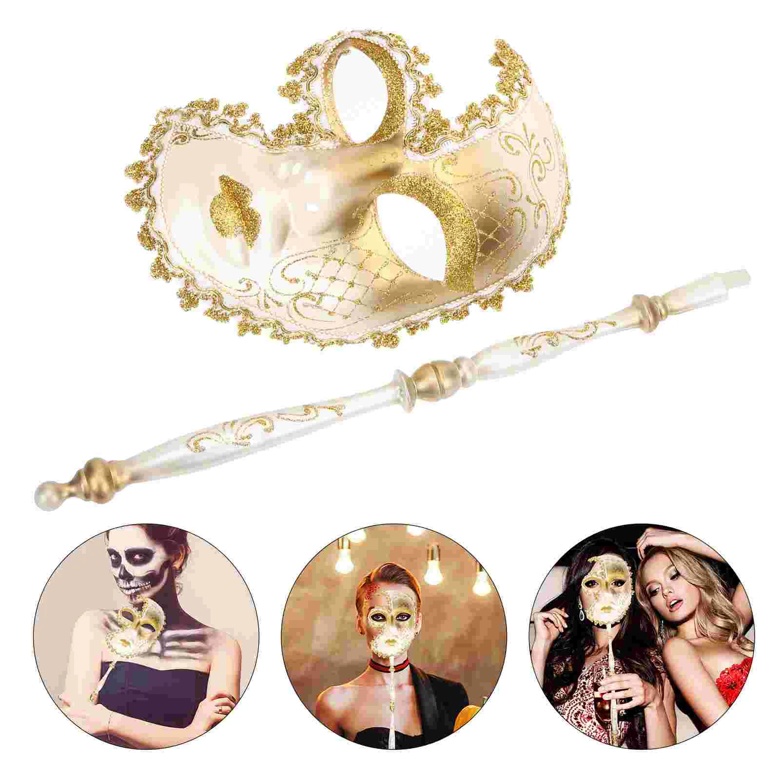 

Mardi Gras Masks for Women Fancy Dress Plastic Cosplay Party Masquerade with Stick