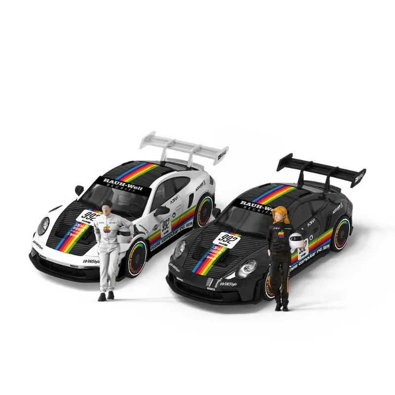 Small toys Time Micro 1:64  992 GT3 RS for Limited  Black/White Diecast Model Car for Display & Collection