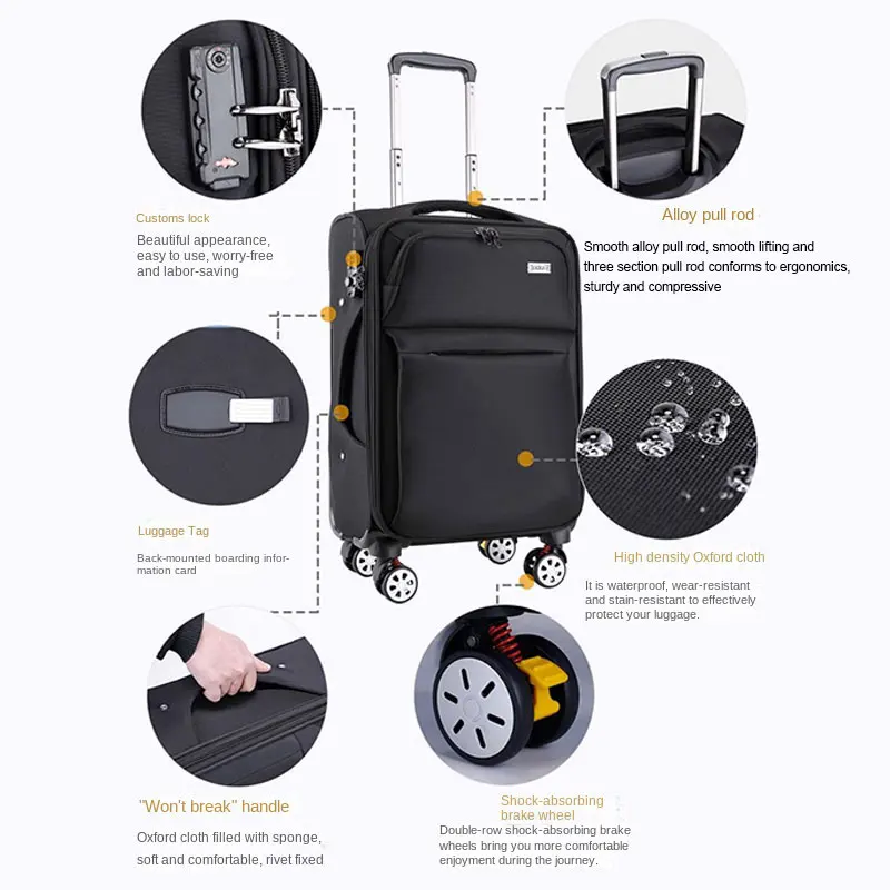 Suitcase Oxford Cloth Waterproof Trolley Case bad Rolling Luggage Spinner Large Capacity Travel Bag Password Trolley Luggage Bag