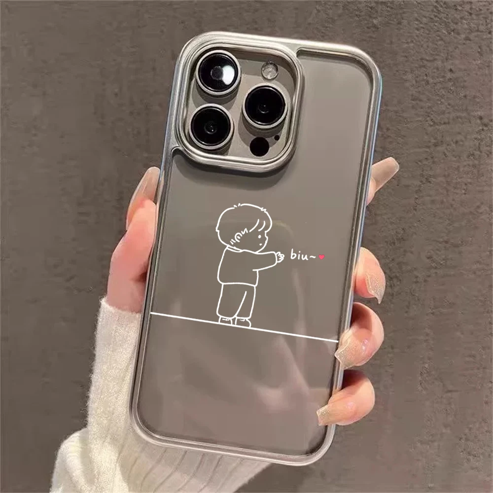 Paar-Liebesmuster Klare Hülle für iPhone 13 14 Pro Max Hüllen iPhone 12 11 15 16 17 Pro XR Max Plus Luxus-Plating Coque – Detail 4