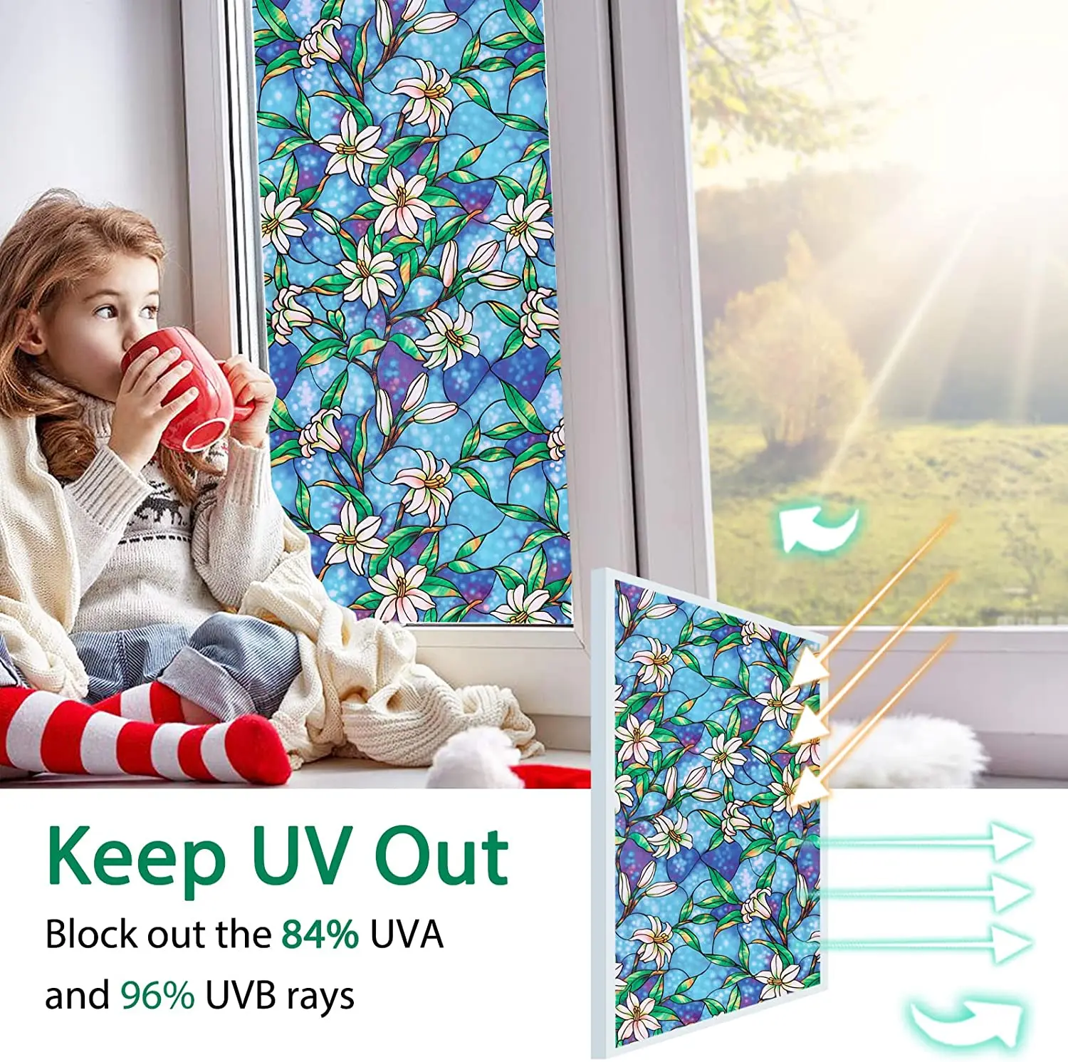 Privacy Window Film Stained Glass Window Film Non-Adhesive Frosted Glass Film Decorative Static Cling Window Film for Home