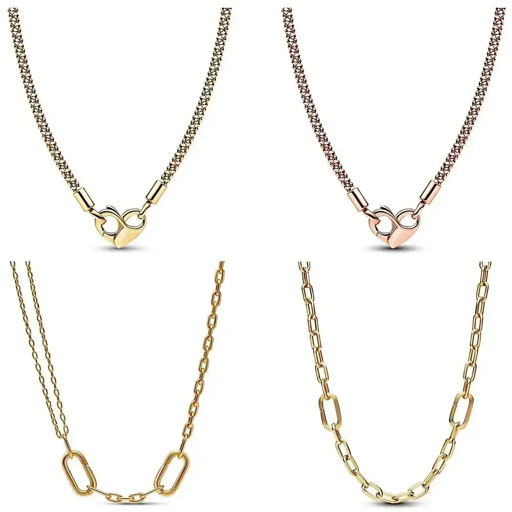 

2025 925 Sterling Silver Moments Studded ME Double Link Small-Link Chain Necklace Fit Women Christmas Gifts High quality