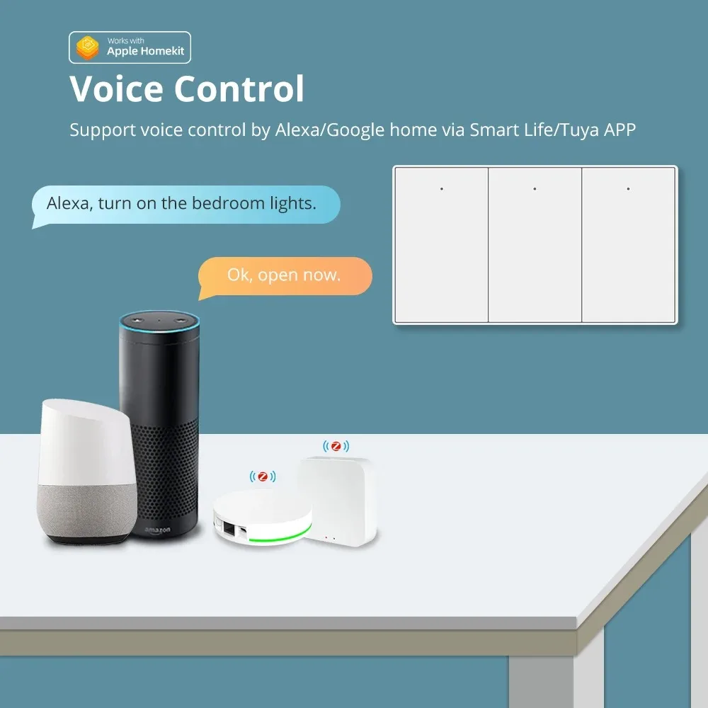 Zemismart-Interruptor de luz de pared Zigbee con pulsador neutro, Interruptor de cortina, 1, 2, 3, 4, 6 entradas, aplicación Tuya, Alexa y Google Home