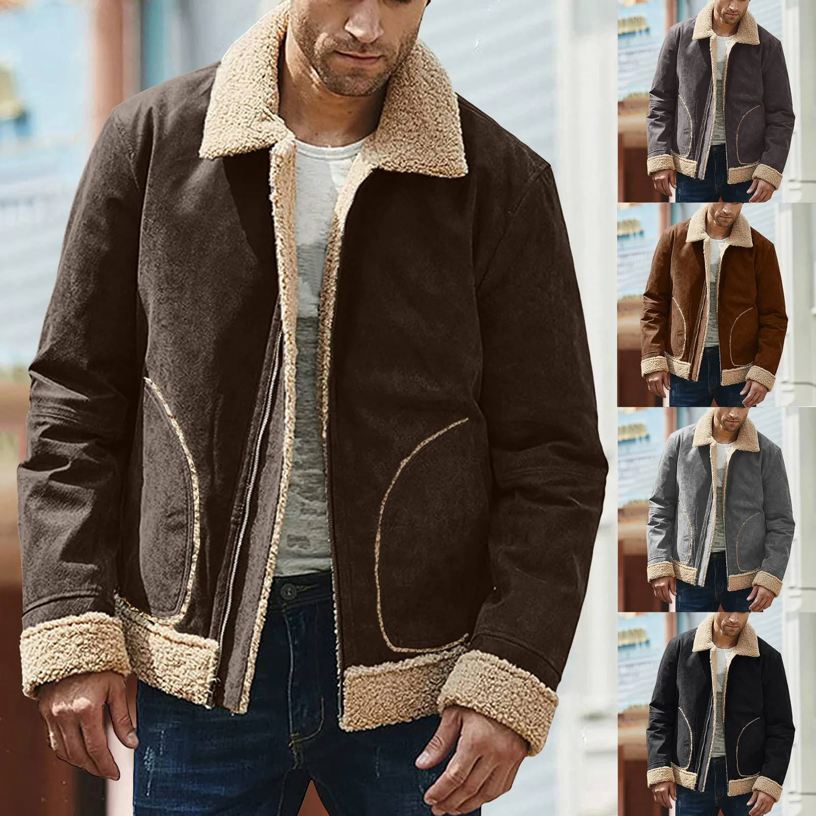 Men's Trendy Padded Casual Fashionable Sheepskin Jacket Thicken Oversized Mid Long Warm Windproof Coat Winter Hoodie Outwear