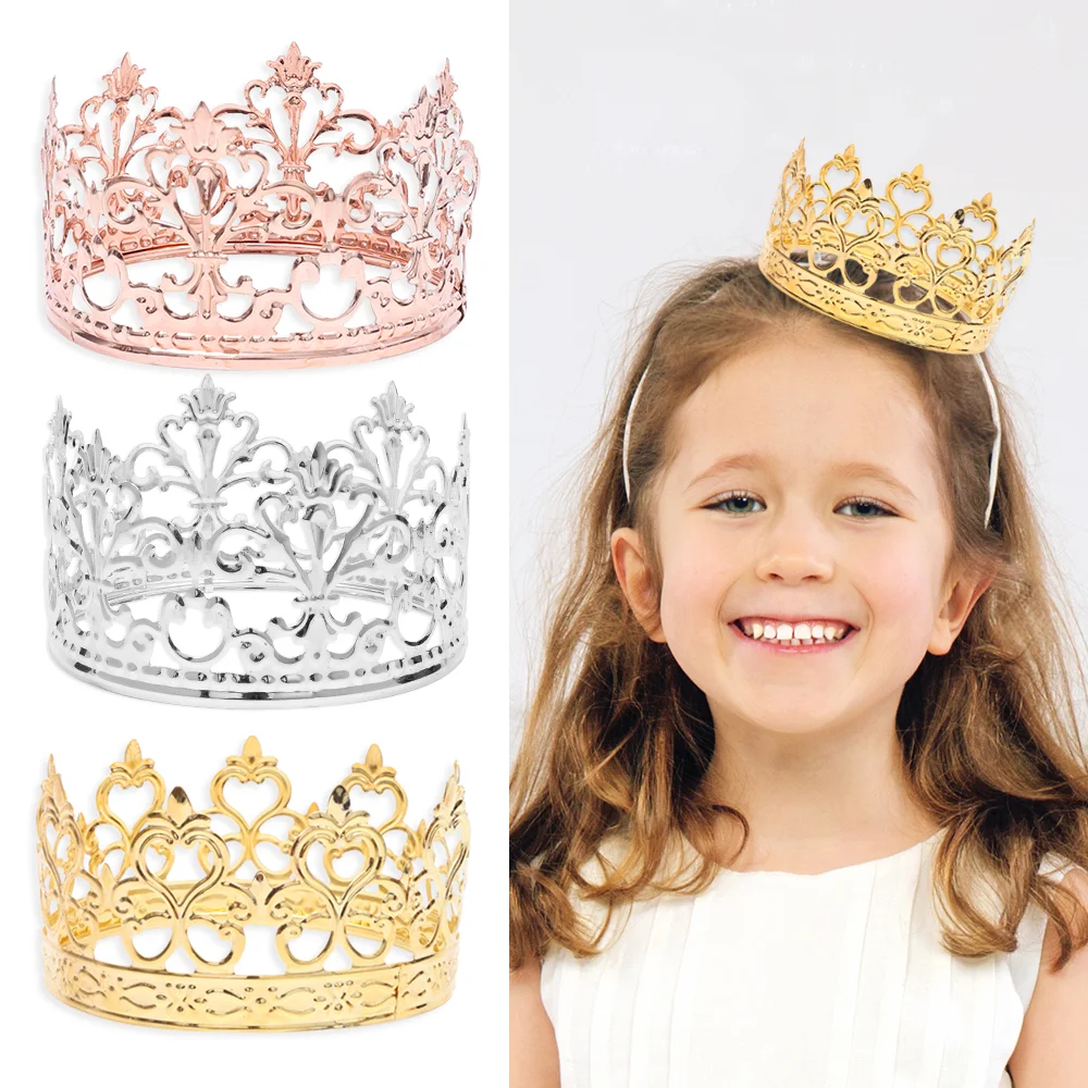 Princess Tiara Gold/Sliver Crown Cake Topper Decor Imitation Crystal Pearl Little Hair Ornament Children Birthday Party Supplies