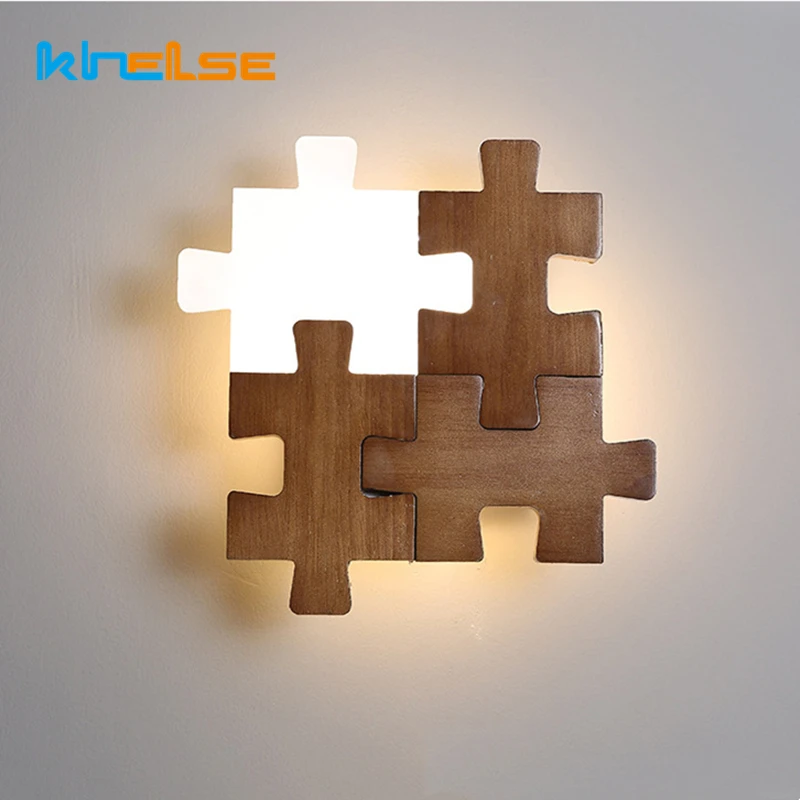 

Nordic Solid Wood LED Wall Lamp 12W Creative Combination Puzzle Acrylic Bedside Light Bedroom Entrance Aisle Decor Sconce Lights