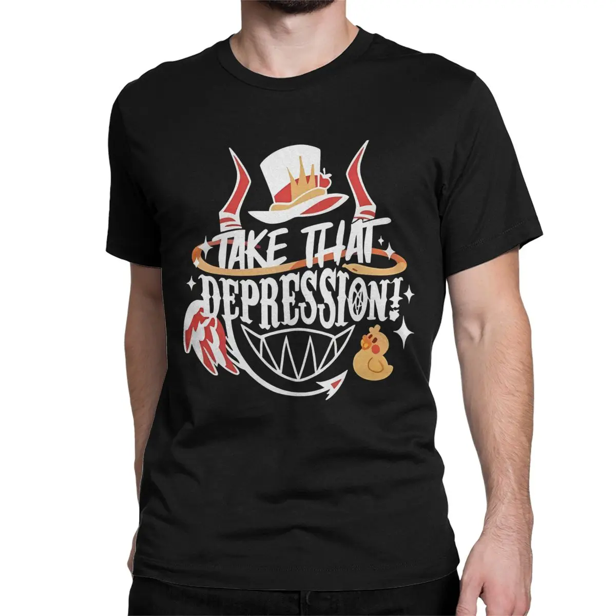 Casual Take That Depression Cartoon Alastor Anime T-Shirt Men Women 100% Cotton T Shirt Hazbinn Cute Hotels Tee Shirt 4XL 5XL