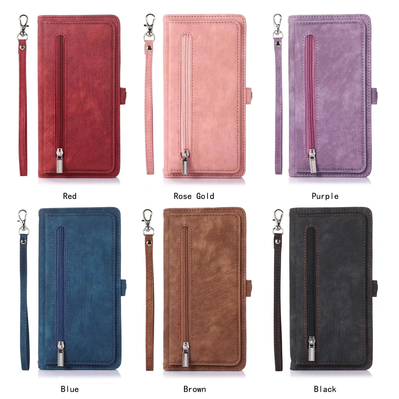 9 Card Zipper protective Lens Film Lanyard Flip case for Samsung Galaxy S23 S21FE S20 A14 A03 A73 A53 A33 A32 5G A12 A52 A13 4G