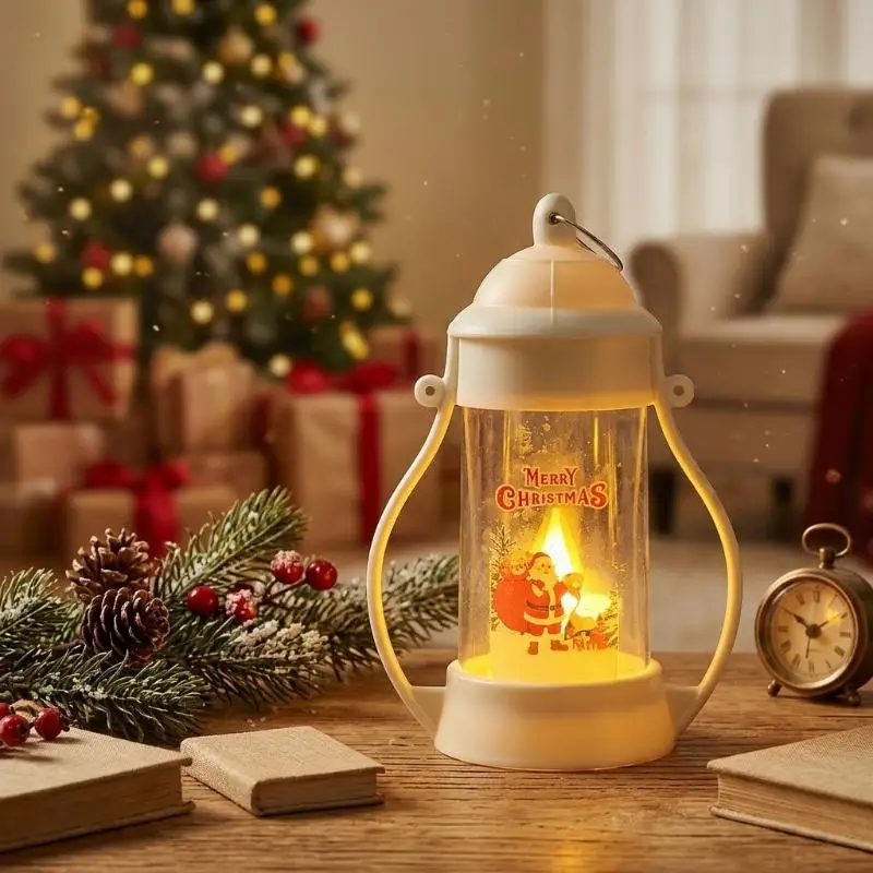 LED Vintage Portable Oil Lamp Night Light Battery Powered Hanging Lantern Christmas New Year Gift Decoration