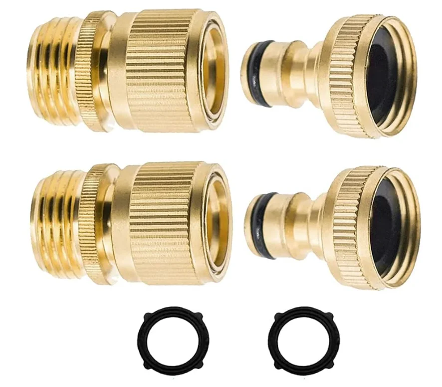 TOMEX Garden Hose Quick Connector, Solid Brass Construction,3/4 Inch Garden Hose Fittings,Twinkle Water Hose Connectors, Water H