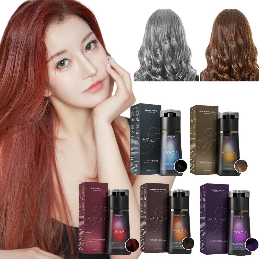 200ml Instant Hair Dye Shampoo 3 in 1 Hair Coloring & Hair Care Shampoo Long Lasting Color Black Brown Red Purple for Women Men
