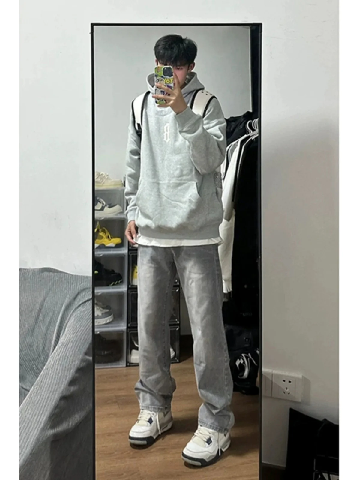 

American Retro Cement ey Jeans Extended Length Men's Tall Vibe Sle Micro Flared Pants Youthful Trend Cotton Blend Denim