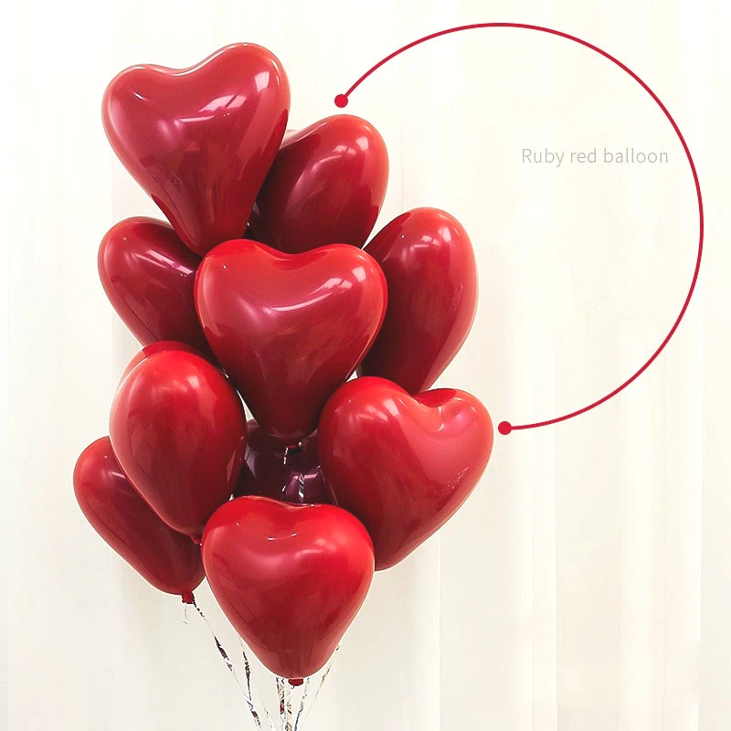 5PCS 10 inch matt heart shaped pomegranate red latex balloon double balloon wedding lover proposal wedding party decoration