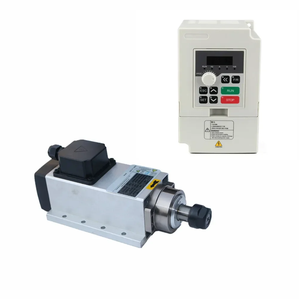 Handi 2.2KW CNC Spindle Motor Kit Square Flanged Air Cooled 2.2kw Spindle Motor +2.2KW Inverter+13pcs ER20 Collets/