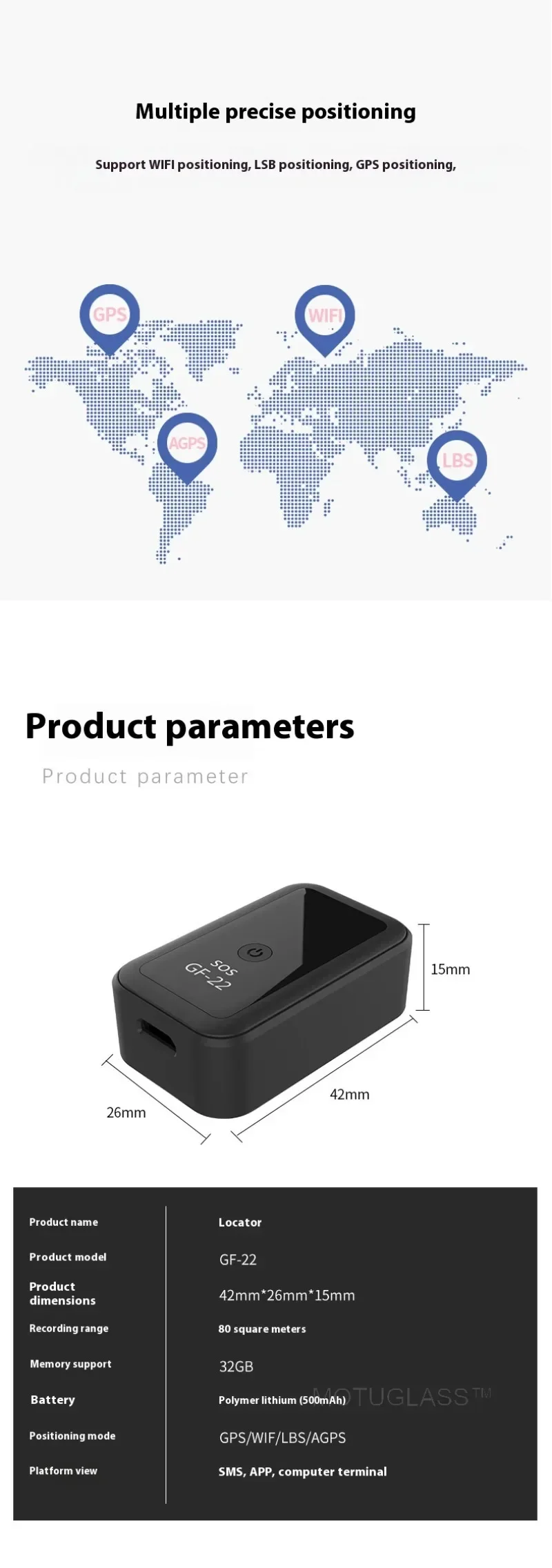 GF-22 Mini Car GPS Tracker Real-Time Location Voice Control Anti-Loss WiFi AGPS Vehicle Security Device