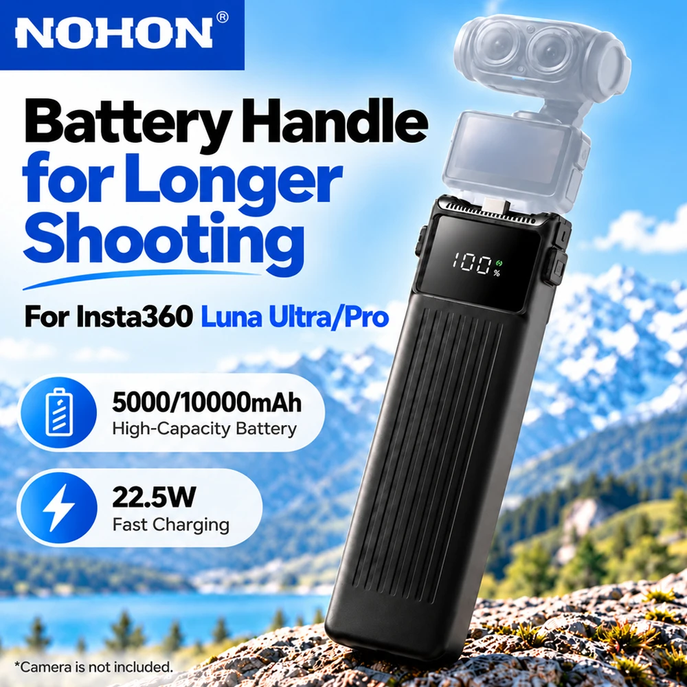 NOHON 5000/10000mAh Battery Handle for Insta360 Luna Ultra/Pro 22.5W Fast Charging Type-C Portable Power Grip Camera Accessory