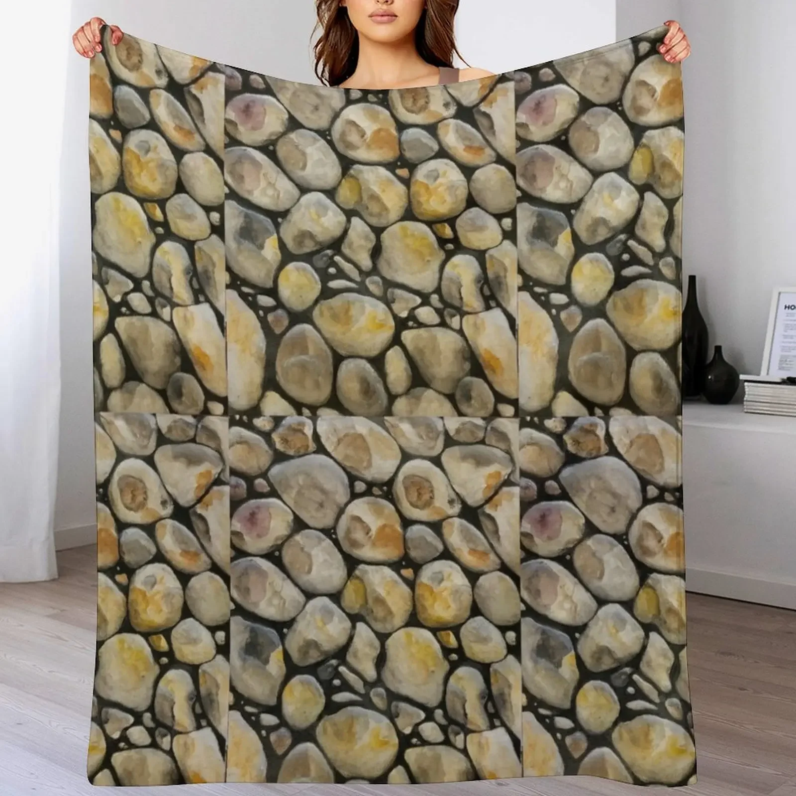 

Hand Painted Rocks On The Riverbank Throw Blanket Warm Comfortable Blanket Gift for Parents Friends