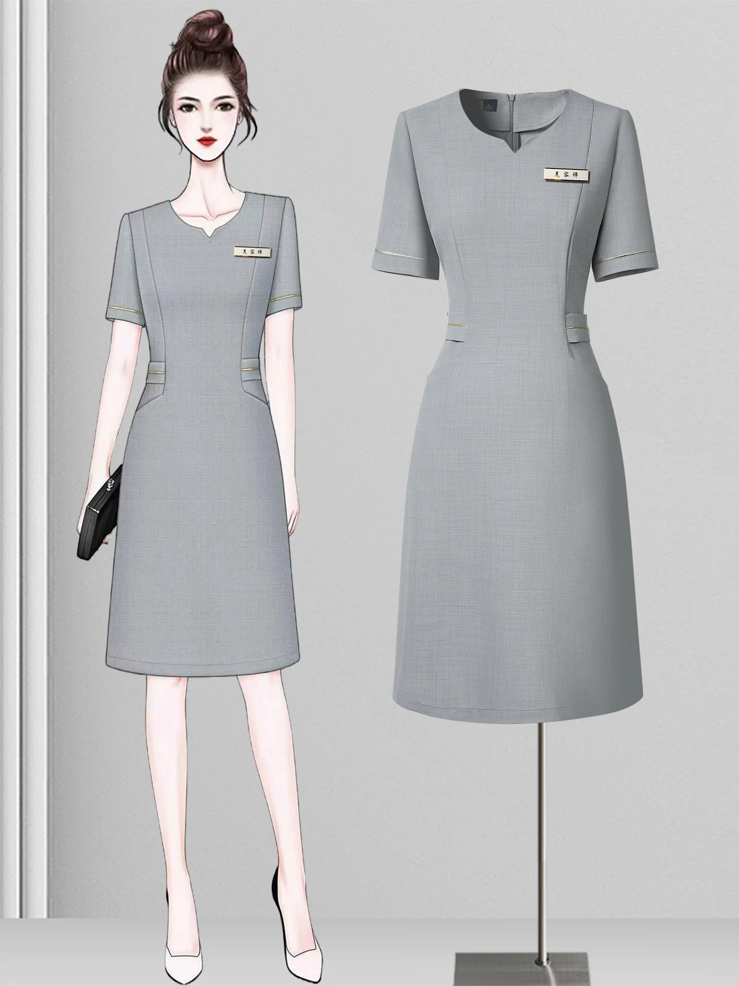 

Summer Professional Dress Slimming Fashionable Beauty Therapist Workwear Women's High-end Beauty Salon Commute Style Polyeste...