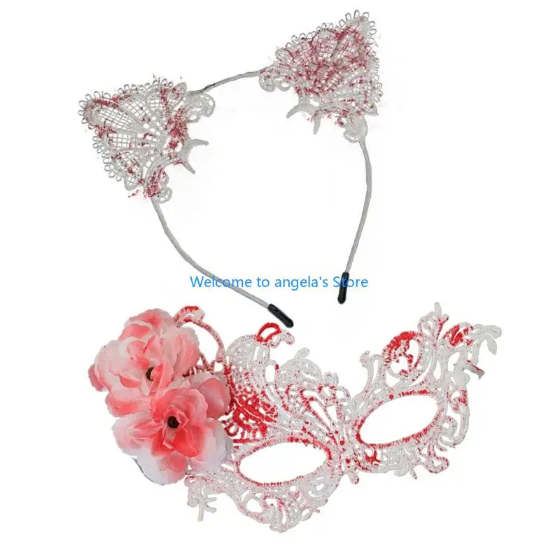 X4YC Reusable Plastic Mask Pair With Adjustable Cats Ear Headband For Cosplay